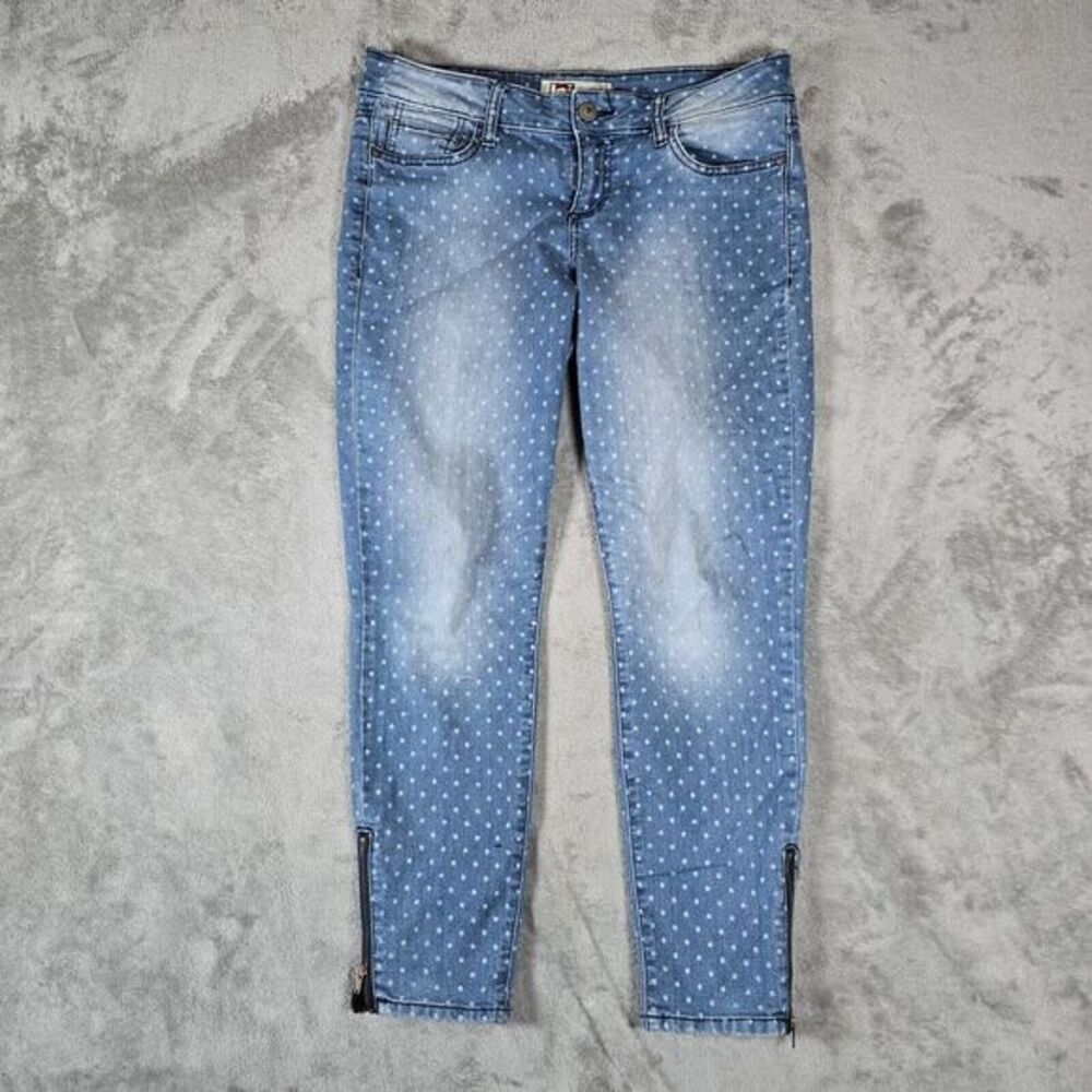 Lei Jeans Juniors 11 Ashley Low Rise Blue Denim Polka Dot‎  Zipper Sides Casual